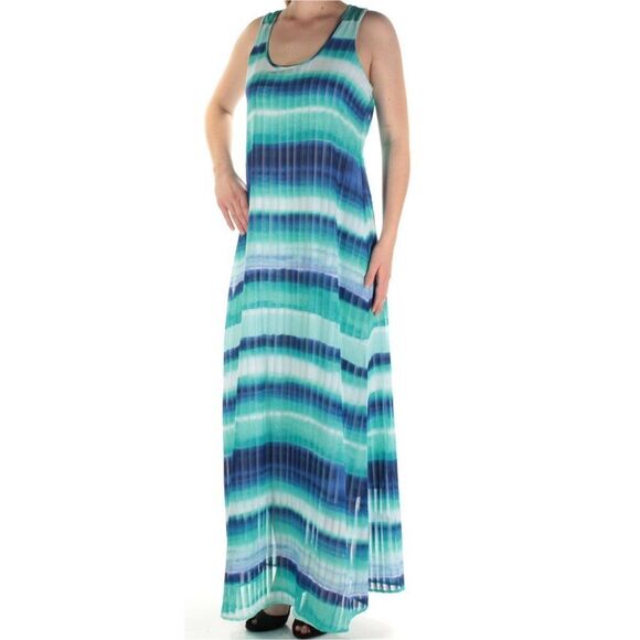 Calvin Klein Blue Tie Dye Pleated Maxi Dress Size 10 - Picture 1 of 8